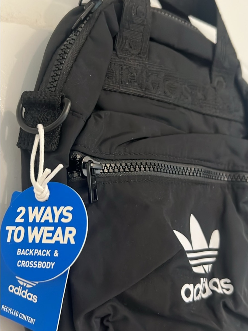 adidas black mini backpack with white Trefoil logo - Picture 2 of 4